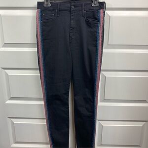 Mother High Waisted Looker Ankle Fray Womens Jeans 28 Black Guilty Glitter Racer